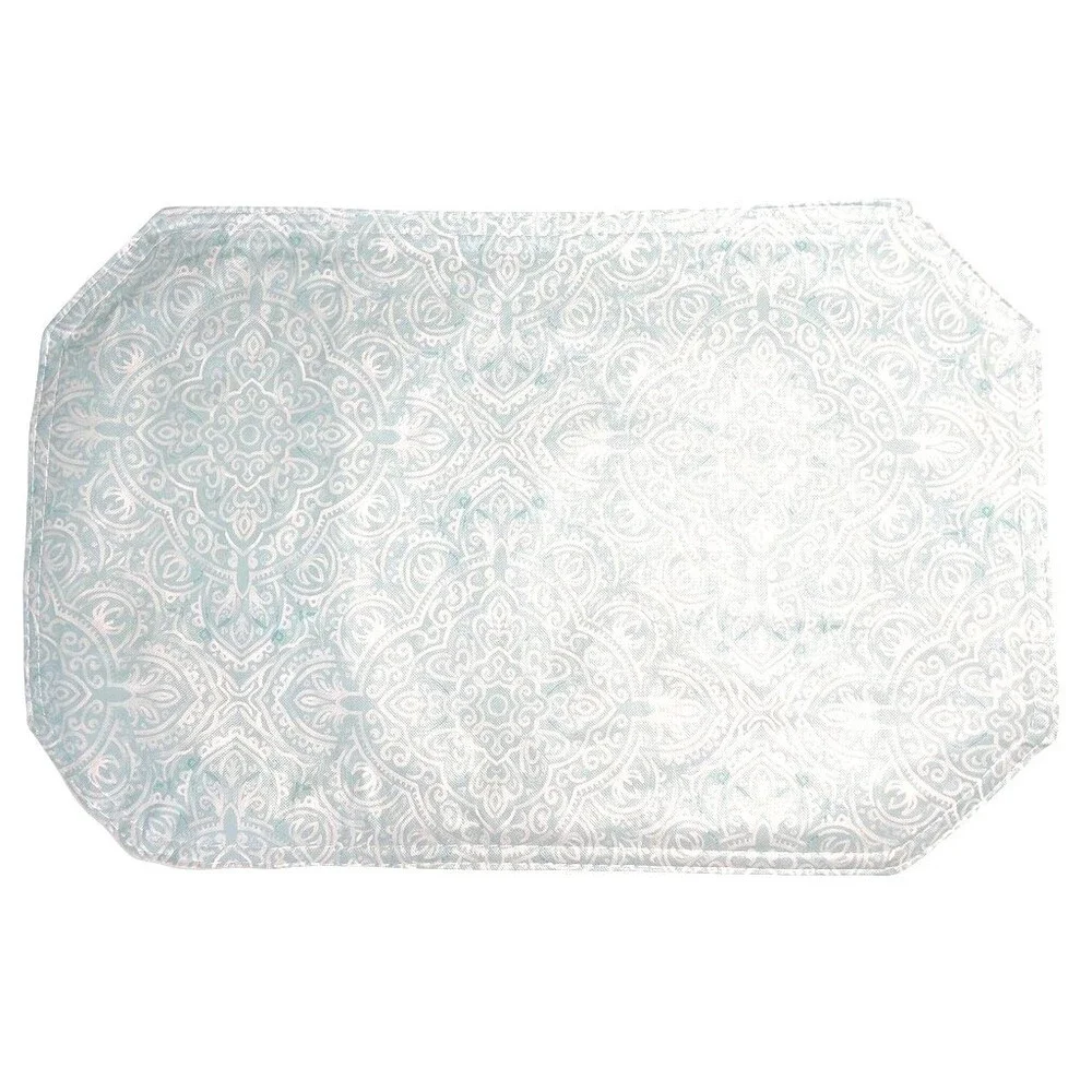 Aqua Medallion Vinyl Placemats Set of 4 Indoor Outdoor Beach Reversible 12x18